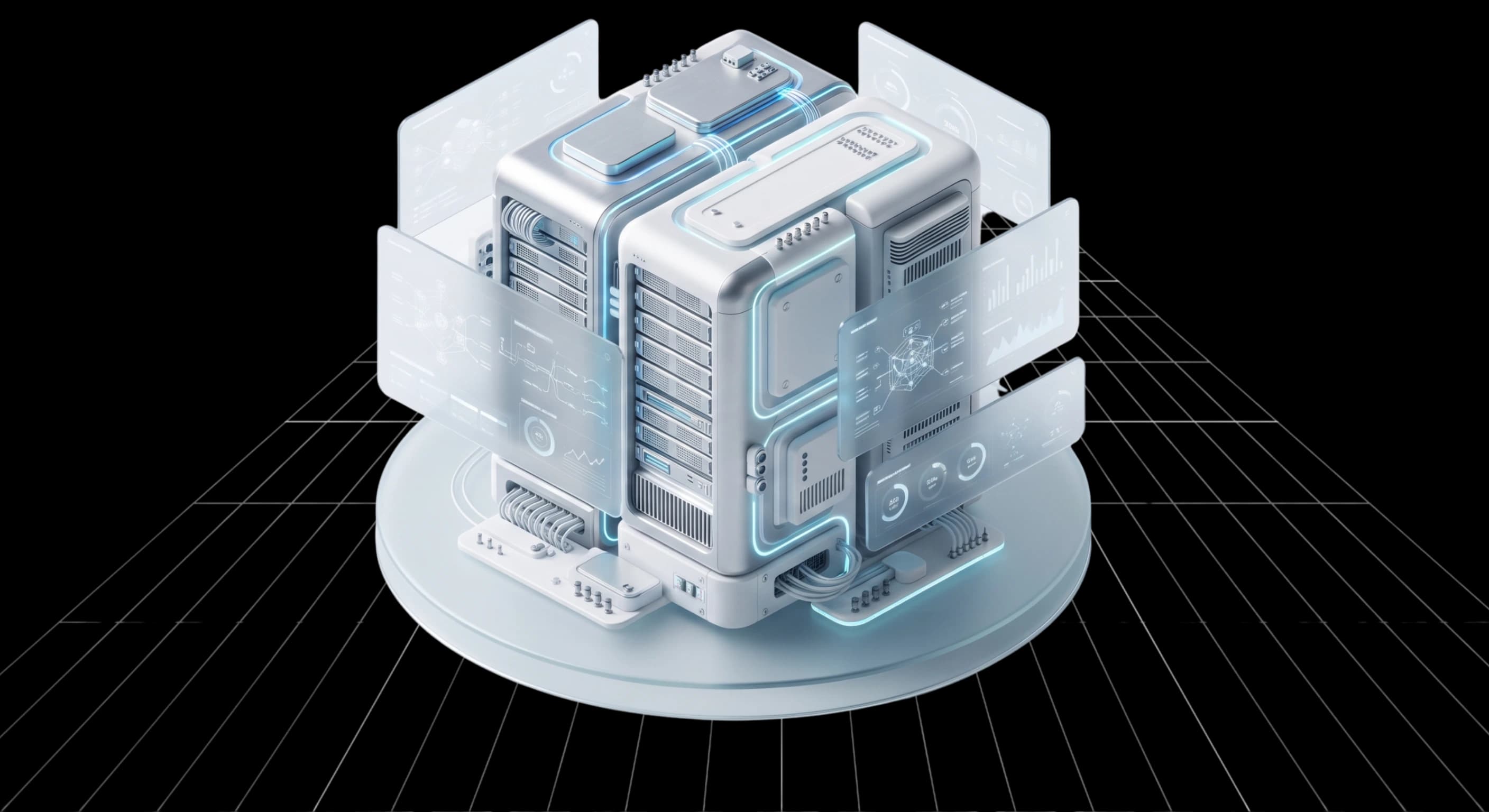 Ilustración isométrica de sitios Edge distribuidos conectados a un núcleo de inteligencia en la nube